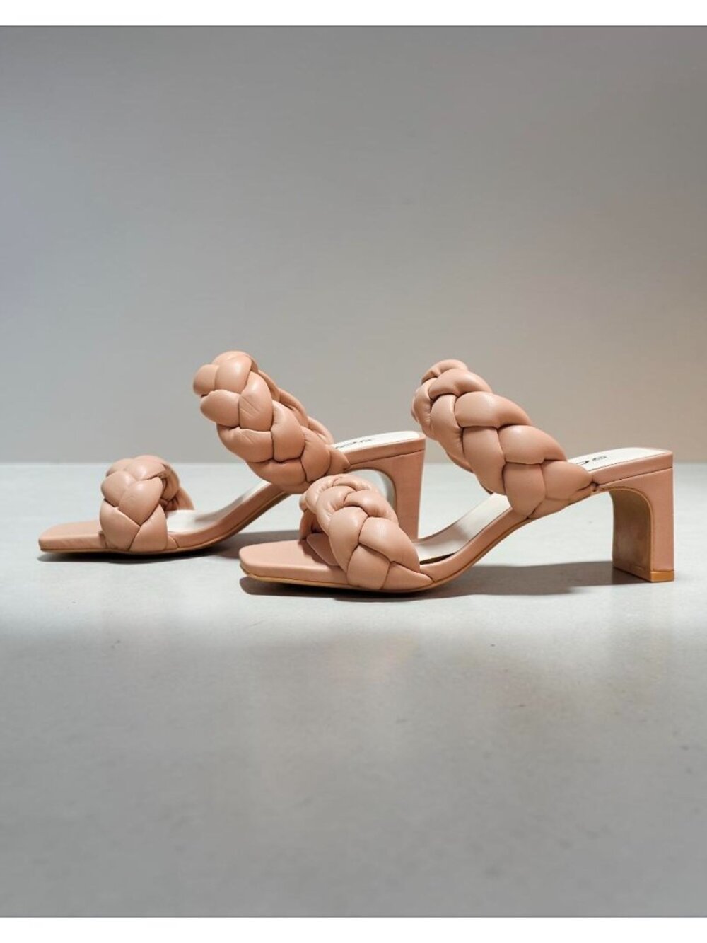 Braided Strap Nude Block Heel Sandals For Women